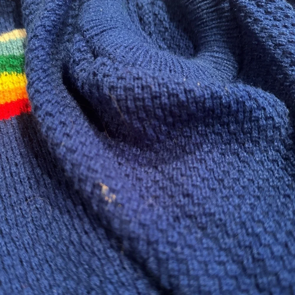 Vintage Baby Blue Rainbow Colorful Hooded Knit Cardigan Sweater Sz 18 Mon
